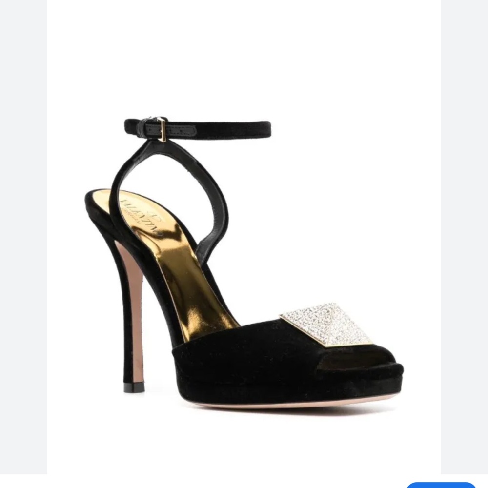 Valentino Garavani Black Suede Ankle-Strap Stiletto with Crystal Toe Accent